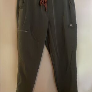 Figs Green Straight Leg Pants with Elastic Waistband